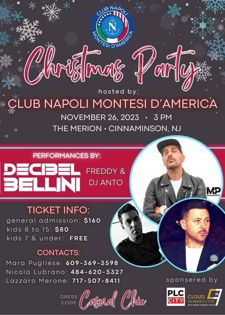 Christmas Party per il Club Napoli Montesi d’America con Decibel Bellini: appuntamento a fine novembre