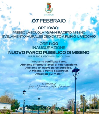 Nuovo parco pubblico a Miseno: inaugurazione mercoledì 7 febbraio