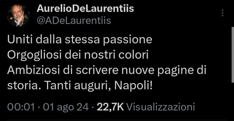 Il Napoli compie 98 anni: l’augurio di De Laurentiis