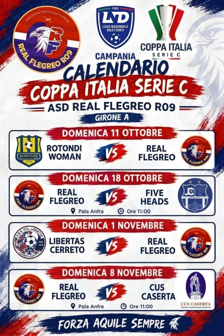 COPPA ITALIA SERIE C, LE AQUILE FLEGREE PRONTE ALLA SFIDA: ECCO IL CALENDARIO DEL GIRONE A